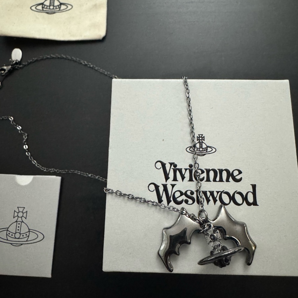 Vivienne Westwood black bat orb necklace